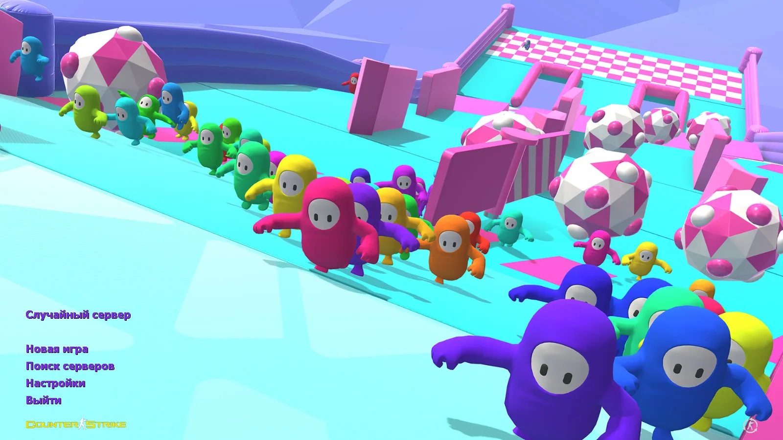 Скриншот CS 1.6 Fall Guys: тематическая сборка с розовым меню, 29 моделями оружия и оптимизированным конфигом