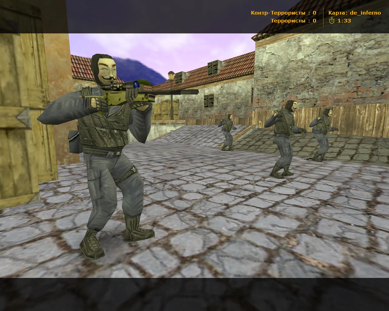 Скриншот  CS 1.6 от GEN: блогерская сборка с v_/p_/w_ оружием, масками Гая Фокса, белым меню, оптимизированным конфигом