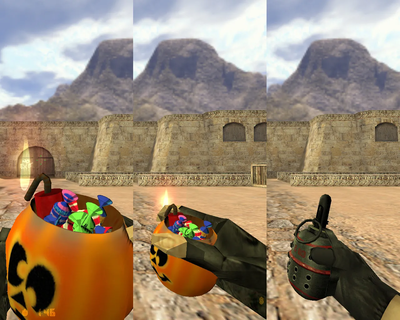 Скриншот  CS 1.6 «Хэллоуин» сборка: скины оружия, Билли за спецназ, тыквоголовый за террористов и оптимизированный config.cfg