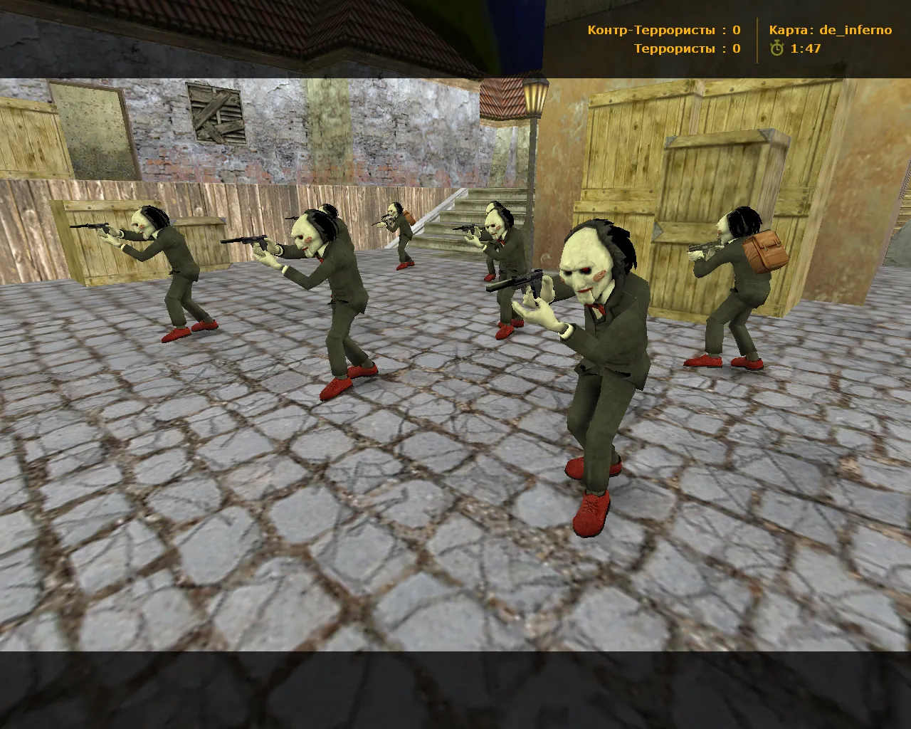 Скриншот  CS 1.6 «Хэллоуин» сборка: скины оружия, Билли за спецназ, тыквоголовый за террористов и оптимизированный config.cfg
