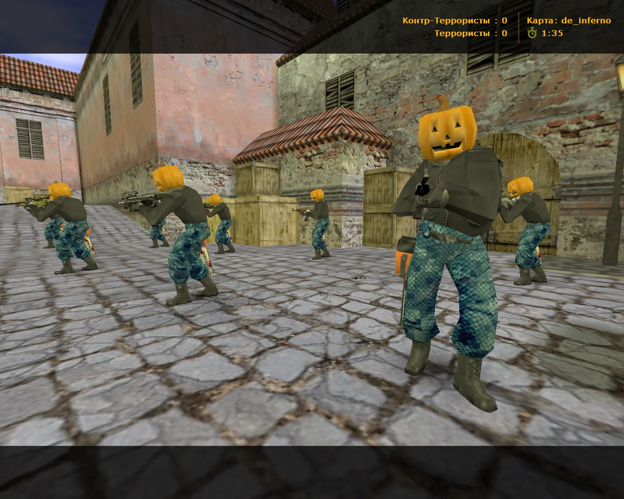 Скриншот  CS 1.6 «Хэллоуин» сборка: скины оружия, Билли за спецназ, тыквоголовый за террористов и оптимизированный config.cfg