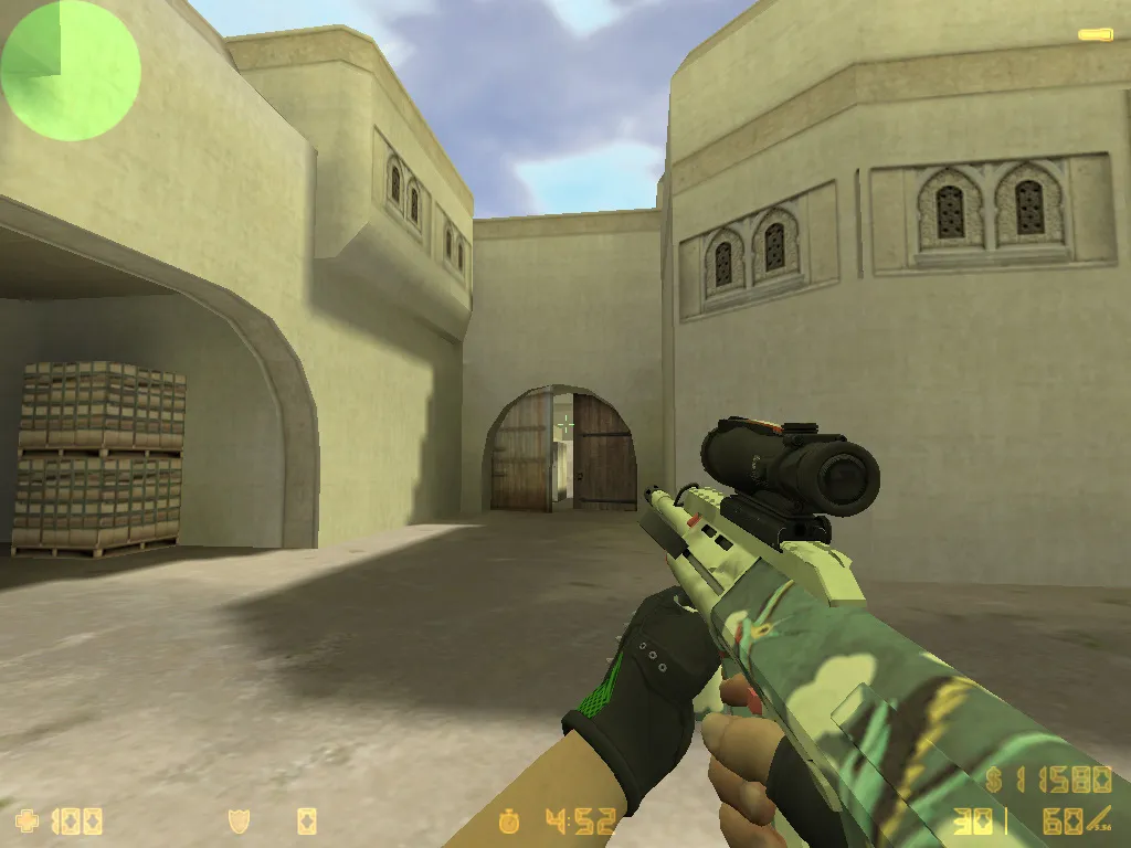 Скриншот  CS 1.6 «Гидра» сборка: скины Hydra, CS:GO гранаты, меню в зелёных тонах и стабильный запуск