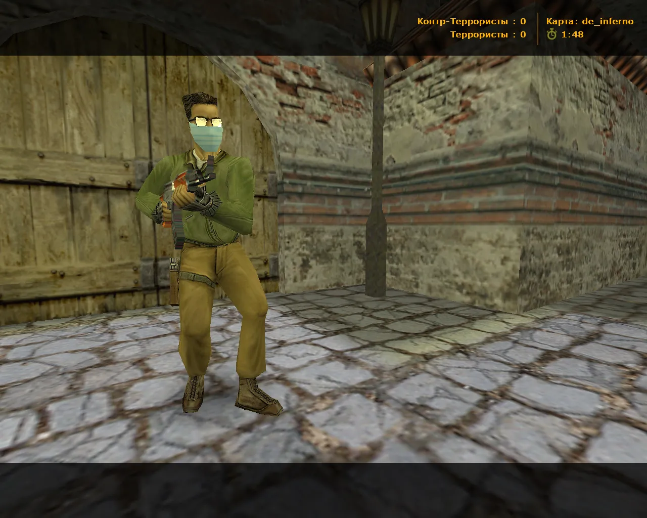 Скриншот CS 1.6 Инфекция: тематические модели L33T и GIGN в масках, темная тема меню, фон, оптимизированный конфиг