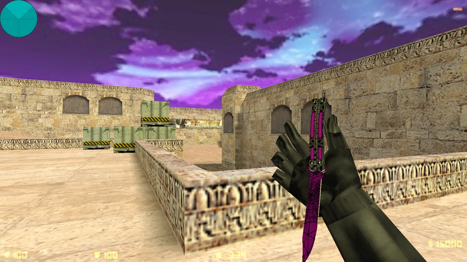 Скриншот CS 1.6 от Kiryanov: блогерская сборка с 9 скинами, пурпурным меню, SAS-фоном Mirage и оптимизированным конфигом