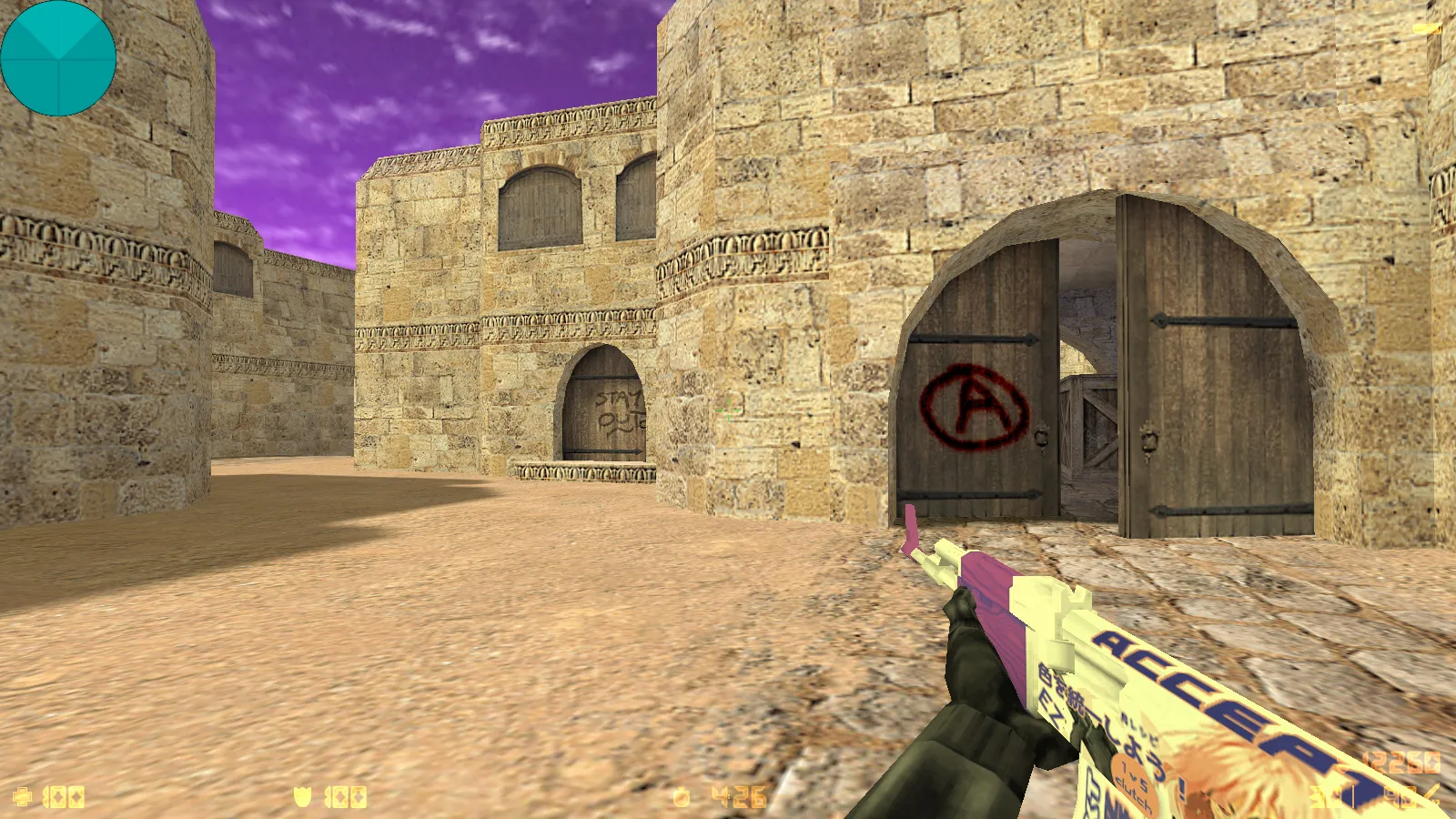 Скриншот CS 1.6 от Kiryanov: блогерская сборка с 9 скинами, пурпурным меню, SAS-фоном Mirage и оптимизированным конфигом