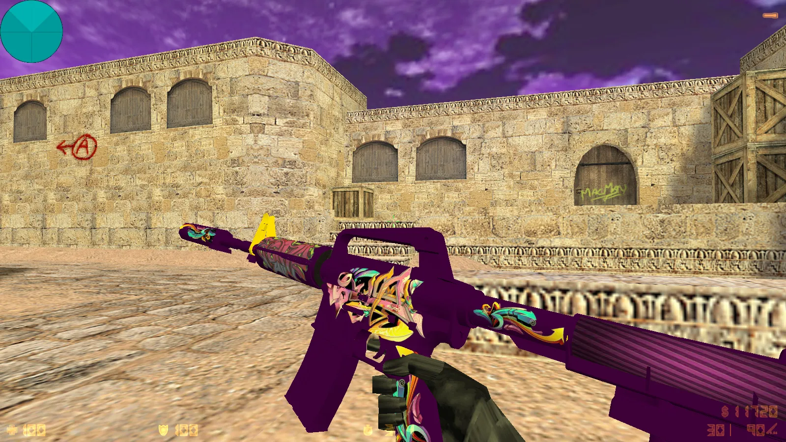 Скриншот CS 1.6 от Kiryanov: блогерская сборка с 9 скинами, пурпурным меню, SAS-фоном Mirage и оптимизированным конфигом