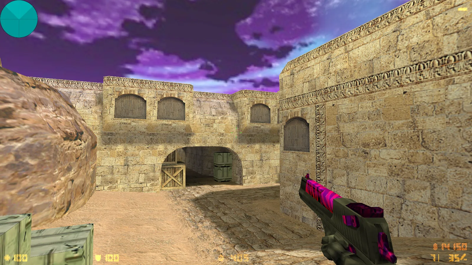 Скриншот  CS 1.6 от Kiryanov: блогерская сборка с 9 скинами, пурпурным меню, SAS-фоном Mirage и оптимизированным конфигом