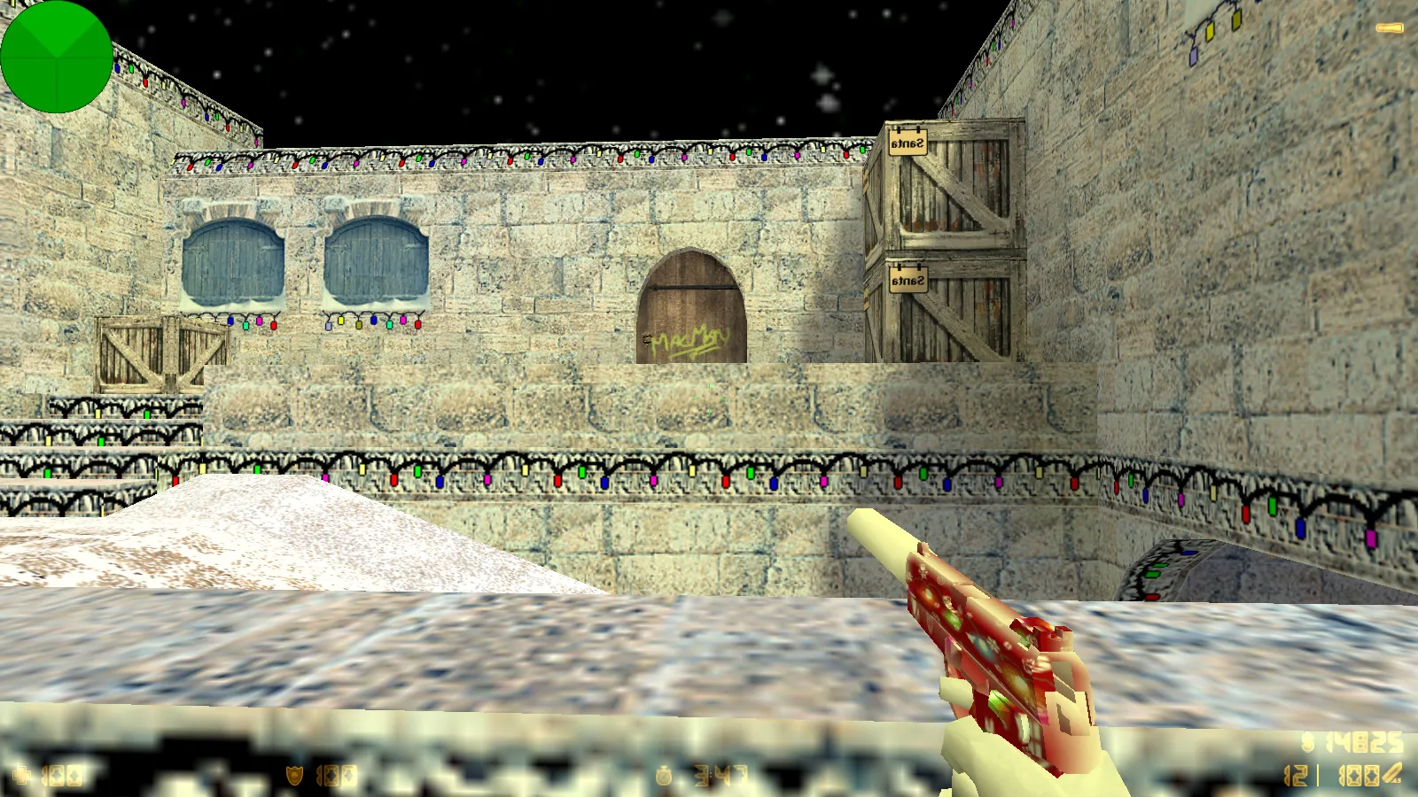 Скриншот  CS 1.6 Kuraze New Year — сборка с новогодними скинами оружия, меню красно-зеленой темы и оптимизированным конфигом