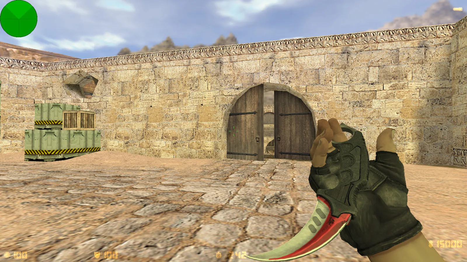 Скриншот CS 1.6 от LаниWымбал: сборка с 7 допами, скины оружия, красно-синие модели, темное меню и оптимизированный конфиг