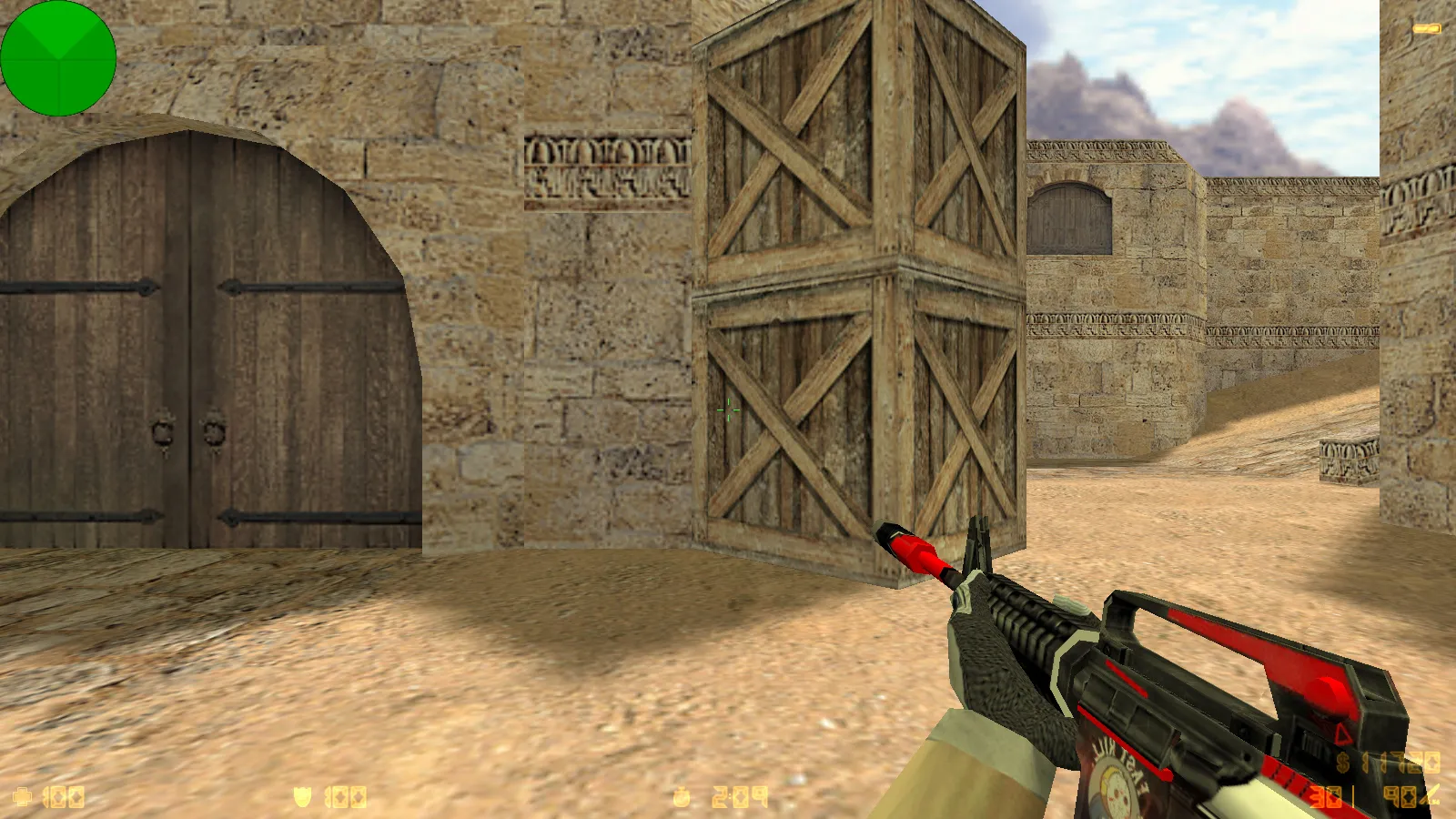 Скриншот CS 1.6 от LаниWымбал: сборка с 7 допами, скины оружия, красно-синие модели, темное меню и оптимизированный конфиг