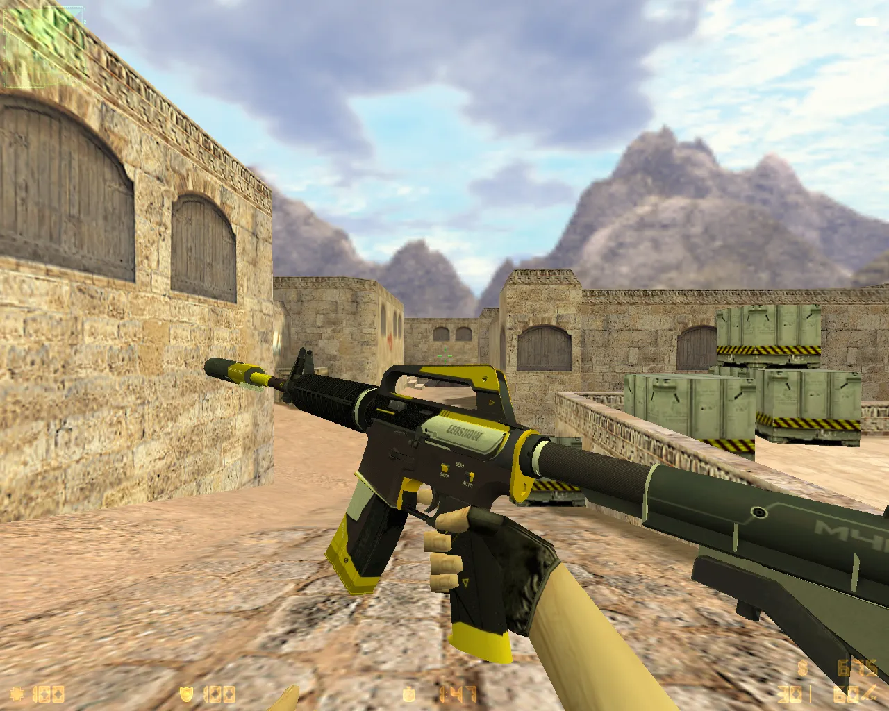 Скриншот  CS 1.6 от Leo Show: желто-черные скины, темная тема, музыка в меню, прицел и оптимизированный config.cfg