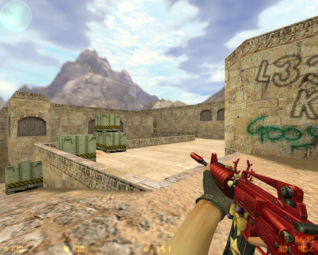 Скриншот  CS 1.6 Новогодняя сборка: новогодние модели оружия, игроки красные/синие, тёмная тема меню и оптимизированный конфиг