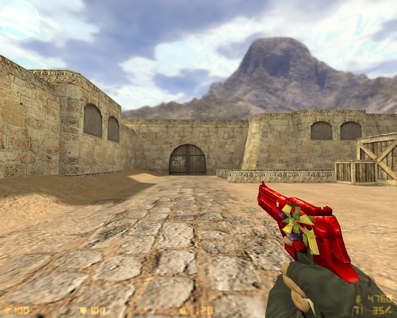 Скриншот  CS 1.6 Новогодняя сборка: новогодние модели оружия, игроки красные/синие, тёмная тема меню и оптимизированный конфиг