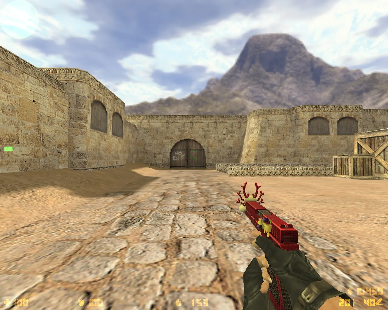 Скриншот  CS 1.6 Новогодняя сборка: новогодние модели оружия, игроки красные/синие, тёмная тема меню и оптимизированный конфиг