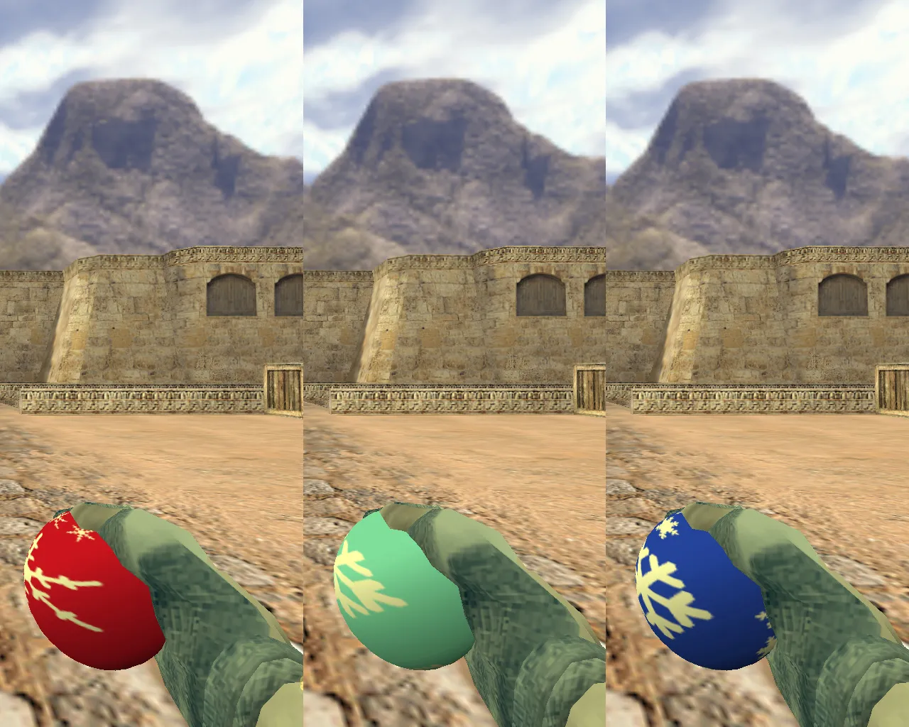 Скриншот  CS 1.6 Новогодняя сборка: новогодние модели оружия, игроки красные/синие, тёмная тема меню и оптимизированный конфиг