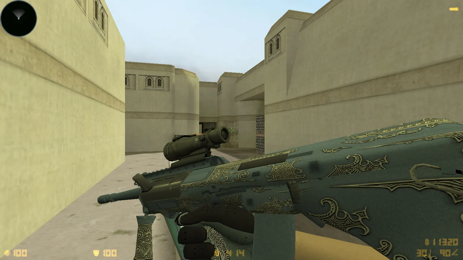 Скриншот  CS 1.6 Восстание: 11 модов, CS2 скины v_/p_/w_ и перчатки «Лунный узор», темное меню, музыка, радар и оптимизированный конфиг