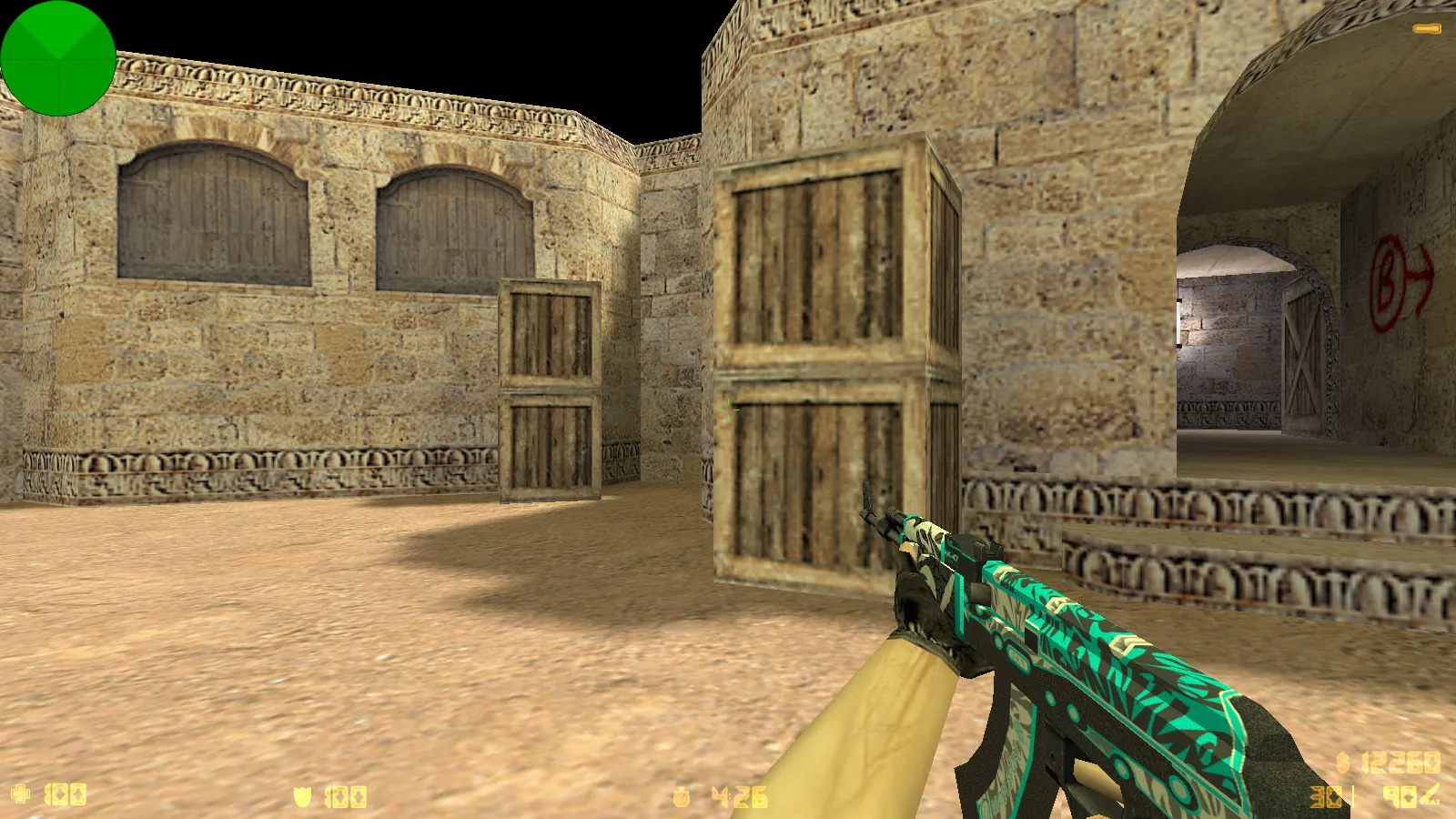 Скриншот CS 1.6 от Shunchaki PRO: блогерская сборка с 6 аддонами, темной темой меню и скинами для FPS