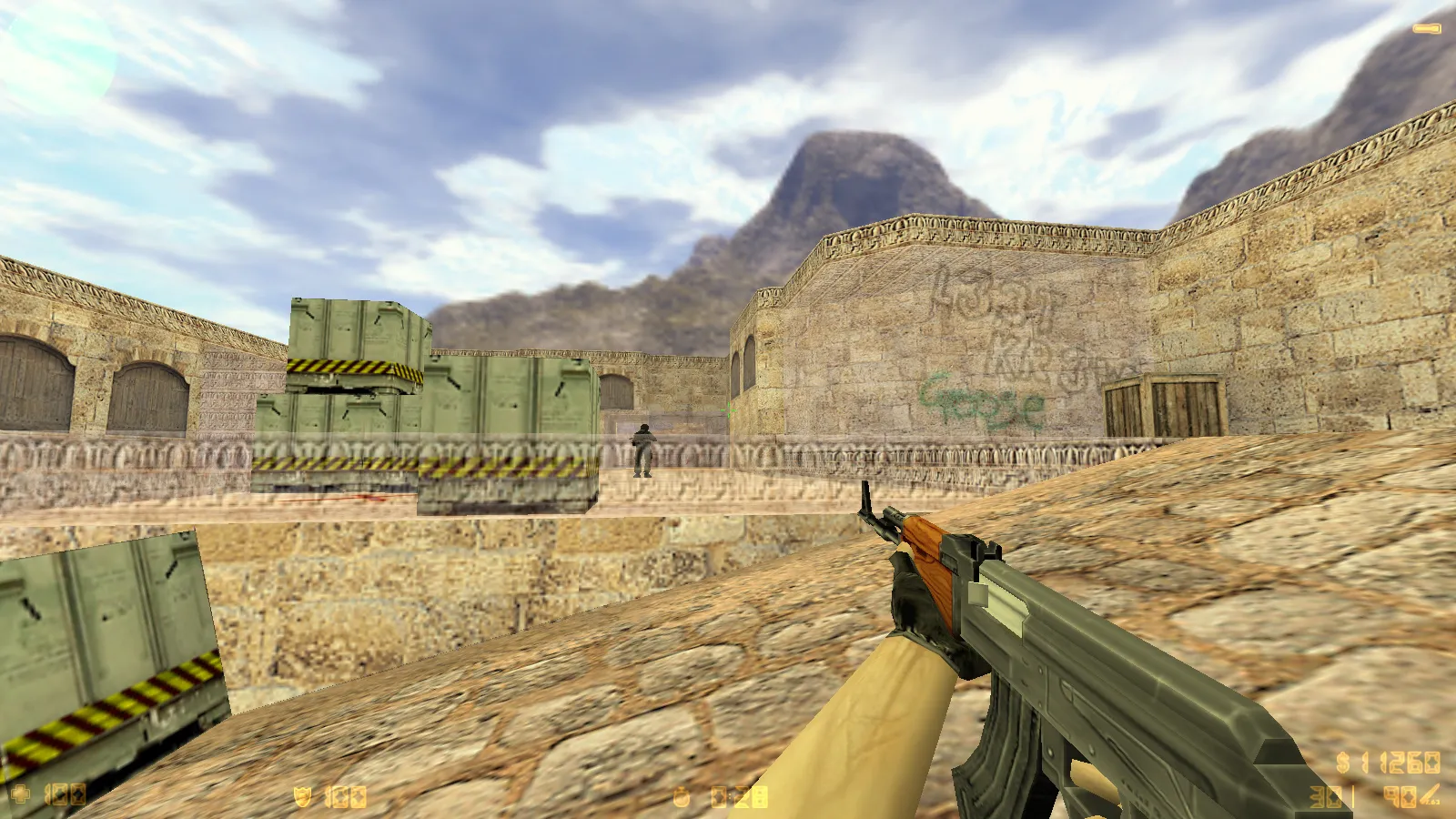Скриншот  CS 1.6 с прозрачными стенами для прострелов: тренировка aim, изучение простреливаемых зон на de_dust2, de_inferno, de_nuke, de_train