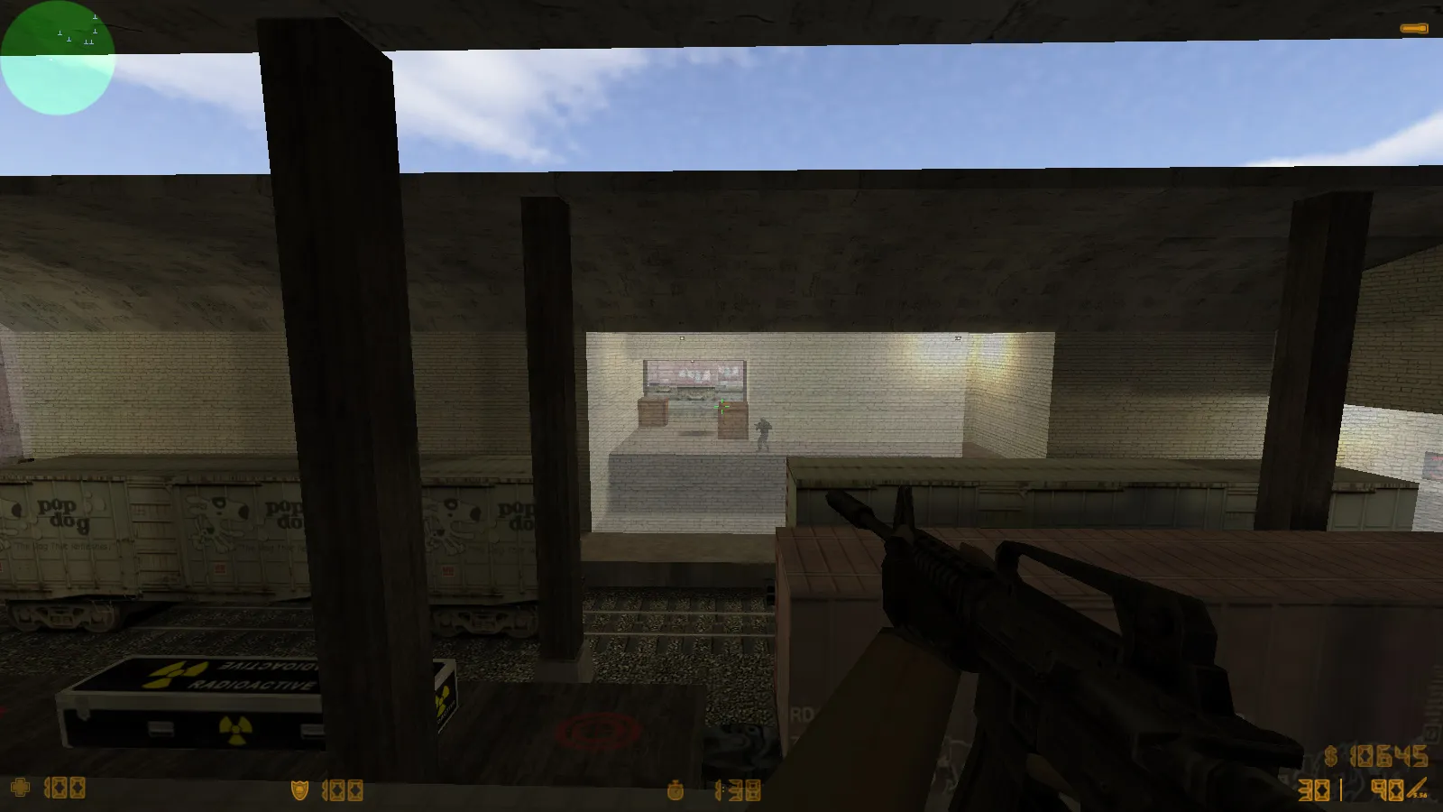 Скриншот  CS 1.6 с прозрачными стенами для прострелов: тренировка aim, изучение простреливаемых зон на de_dust2, de_inferno, de_nuke, de_train