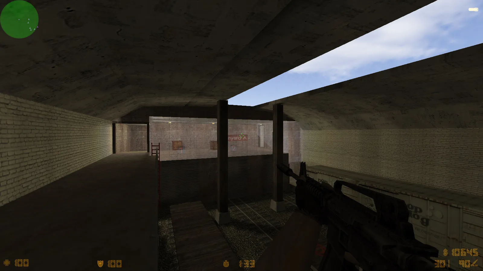 Скриншот  CS 1.6 с прозрачными стенами для прострелов: тренировка aim, изучение простреливаемых зон на de_dust2, de_inferno, de_nuke, de_train