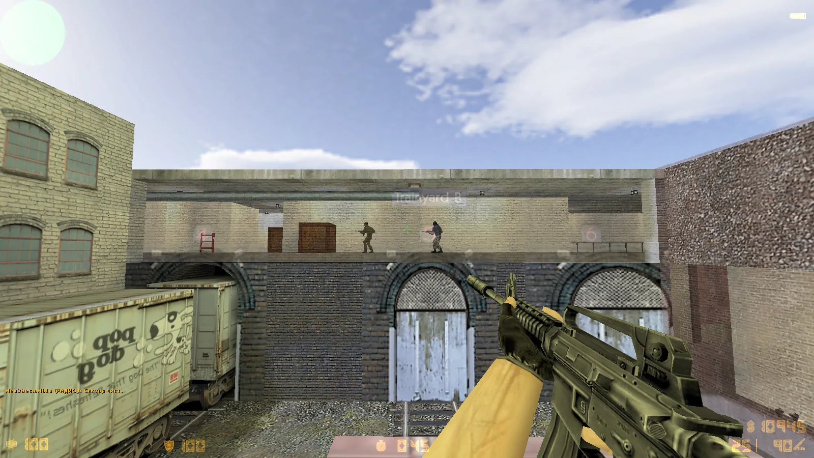 Скриншот  CS 1.6 с прозрачными стенами для прострелов: тренировка aim, изучение простреливаемых зон на de_dust2, de_inferno, de_nuke, de_train