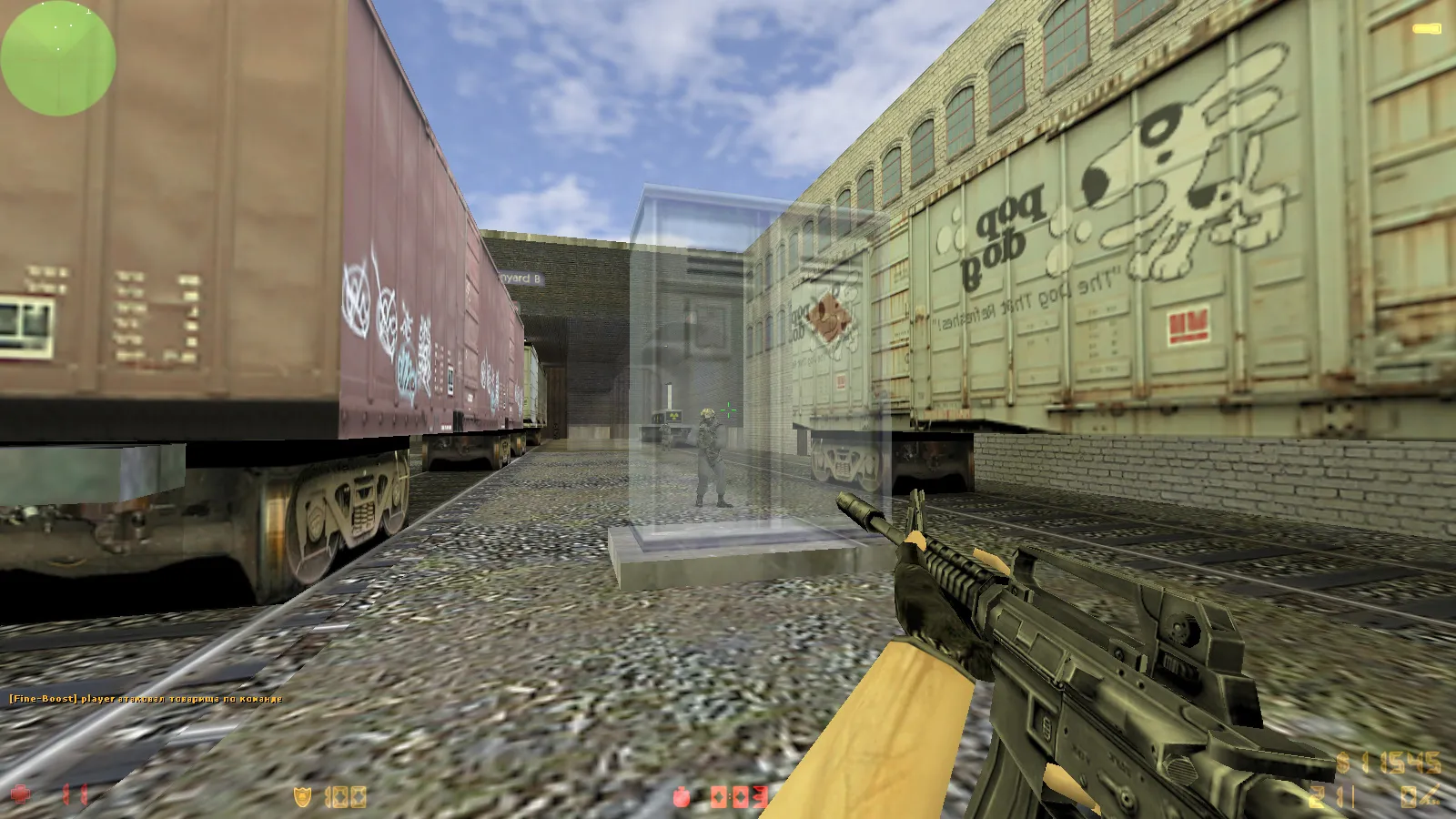 Скриншот  CS 1.6 с прозрачными стенами для прострелов: тренировка aim, изучение простреливаемых зон на de_dust2, de_inferno, de_nuke, de_train