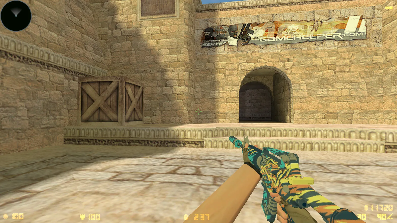 Скриншот  CS 1.6 Standoff 2: сборка с скинами SO2, анимацией осмотра F и красно-синими моделями игроков