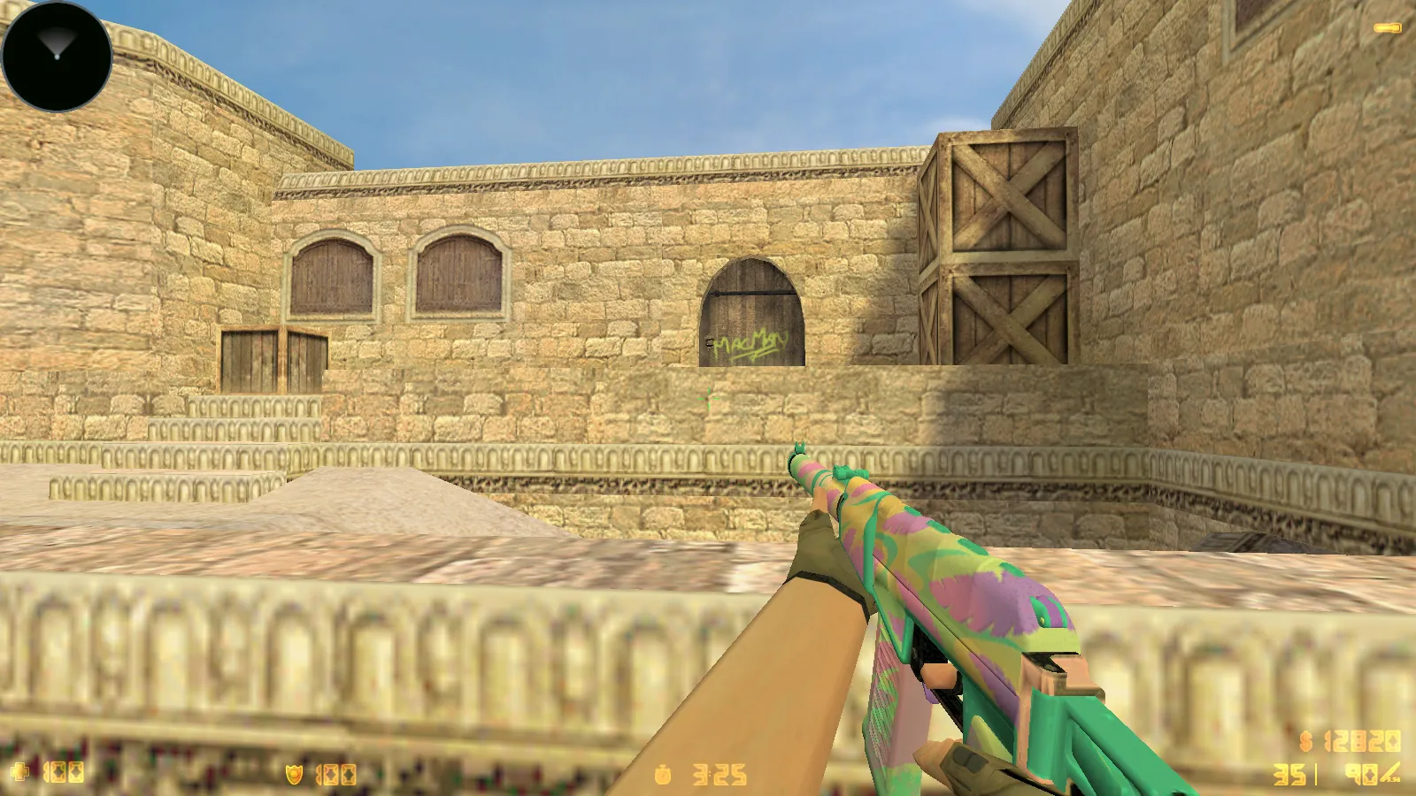 Скриншот  CS 1.6 Standoff 2: сборка с скинами SO2, анимацией осмотра F и красно-синими моделями игроков