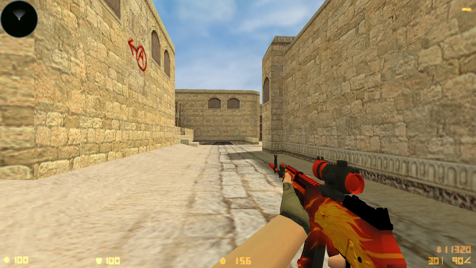 Скриншот  CS 1.6 Standoff 2: сборка с скинами SO2, анимацией осмотра F и красно-синими моделями игроков