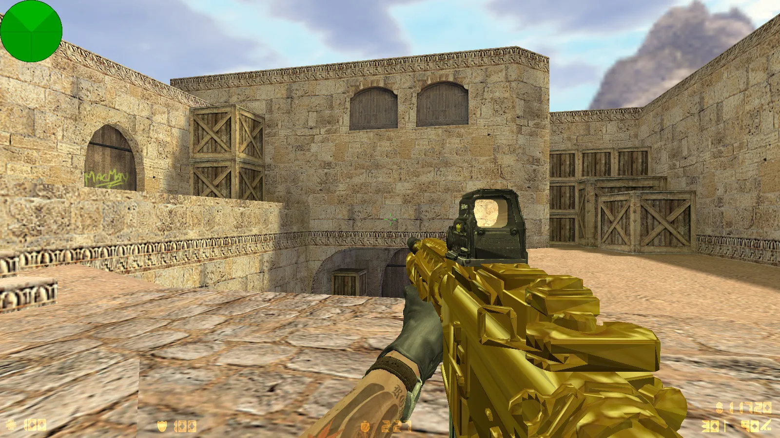 Скриншот CS 1.6 TF2 сборка: оружие v_/p_/w_ модели, TF2 скины игроков, темная тема меню и фон, звуки и значок запуска