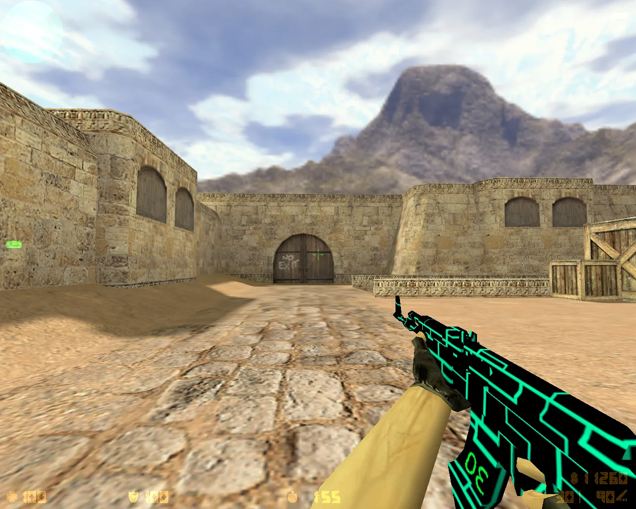 Скриншот CS 1.6 TRON сборка: 8 правок, модели оружия в стиле TRON, темная тема меню, музыка и оптимизированный конфиг