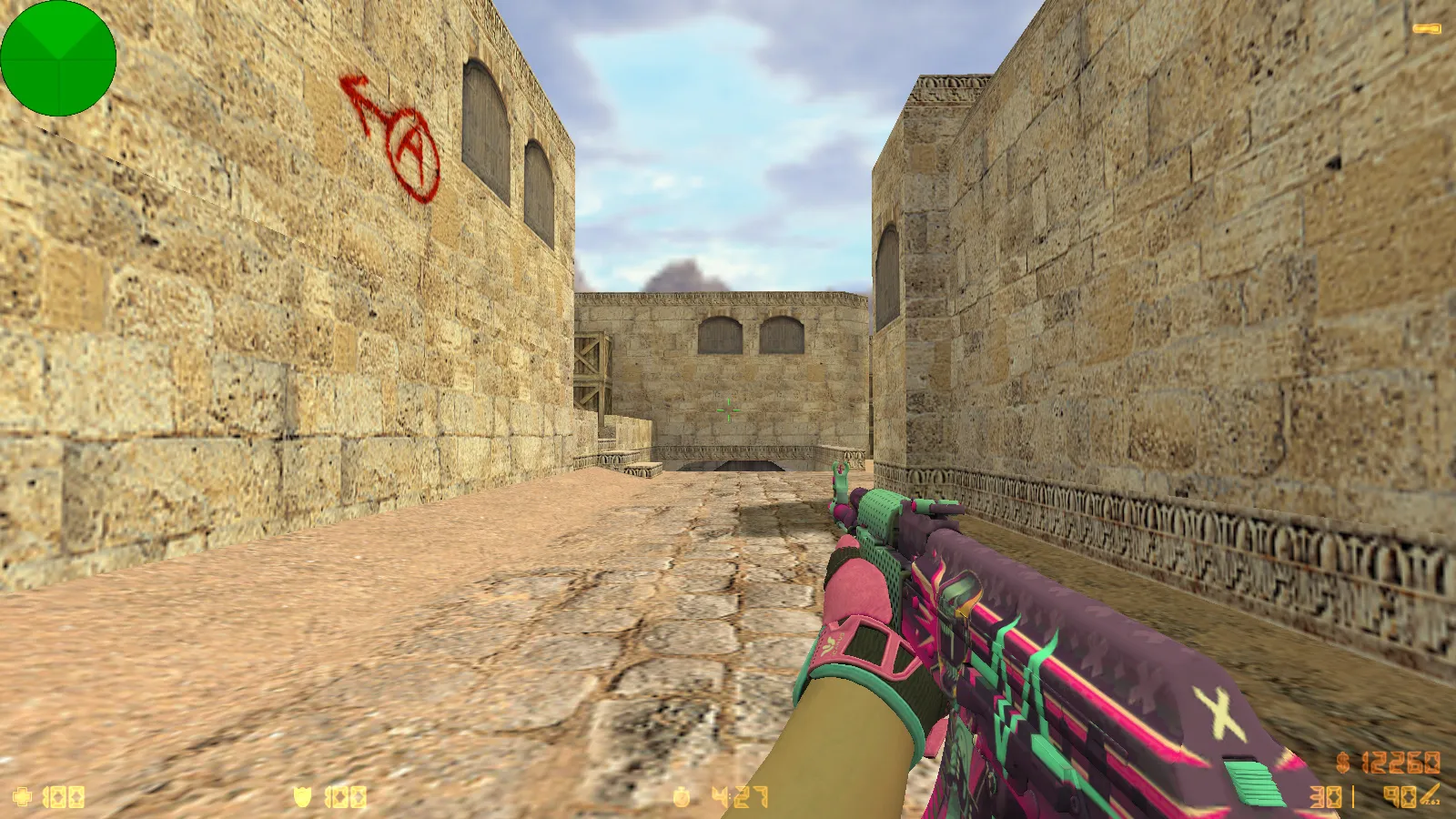 Скриншот CS 1.6 Vice: сборка с 6 апдейтами, скины под CS2, спорт перчатки «Порок», темно-синее меню и оптимизированный конфиг