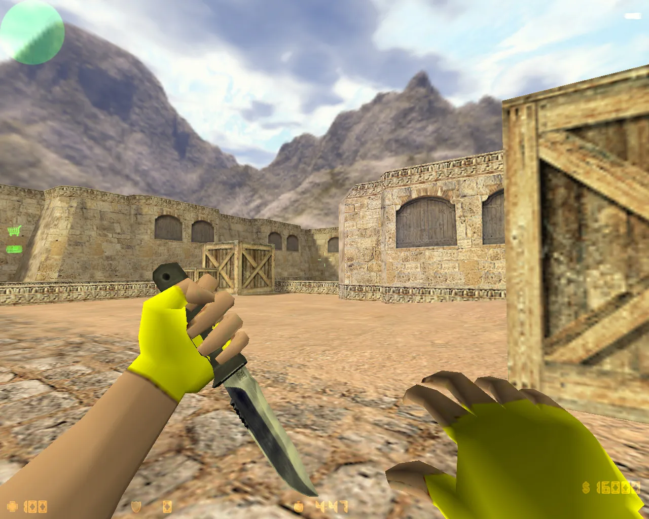 Скриншот CS 1.6 от Хайта: сборка XA1T, желтые перчатки, скины CT/T, темное меню, музыка и конфиг