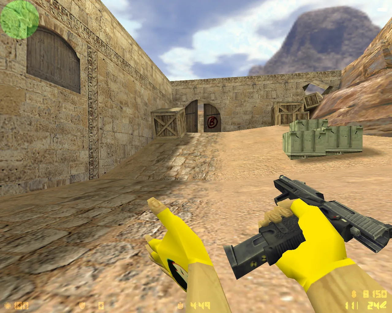 Скриншот CS 1.6 от Хайта: сборка XA1T, желтые перчатки, скины CT/T, темное меню, музыка и конфиг