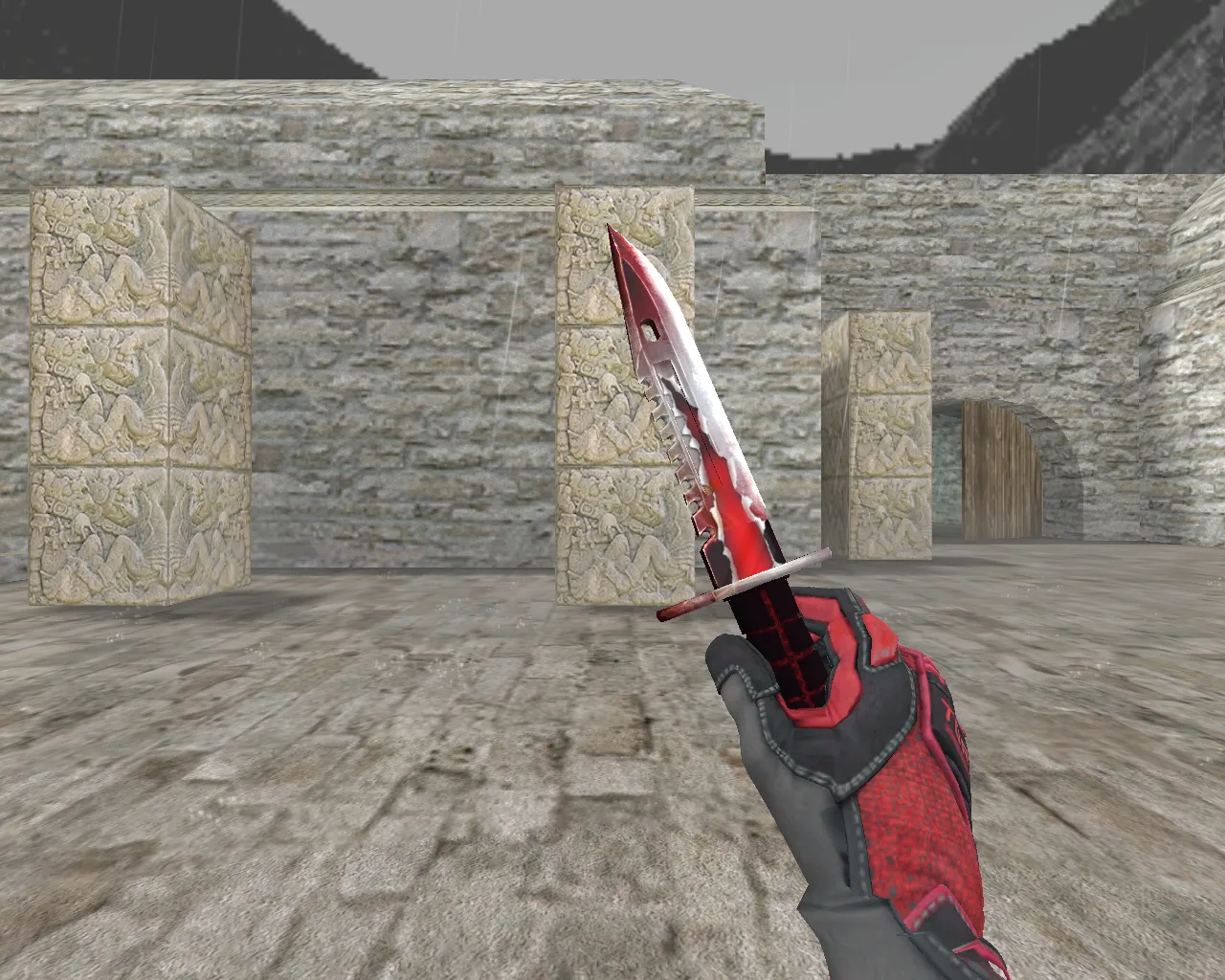 Скриншот Штык-нож M9 «Трещина» + «Перчатки спецназа | Кровавое кимоно» для CS 1.6: v_ и p_ модели, звук, анимации