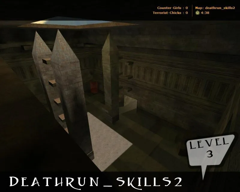 Скриншот  deathrun_skills2 для CS 1.6: карта deathrun, точки, раунды, баланс сторон и боты по .nav