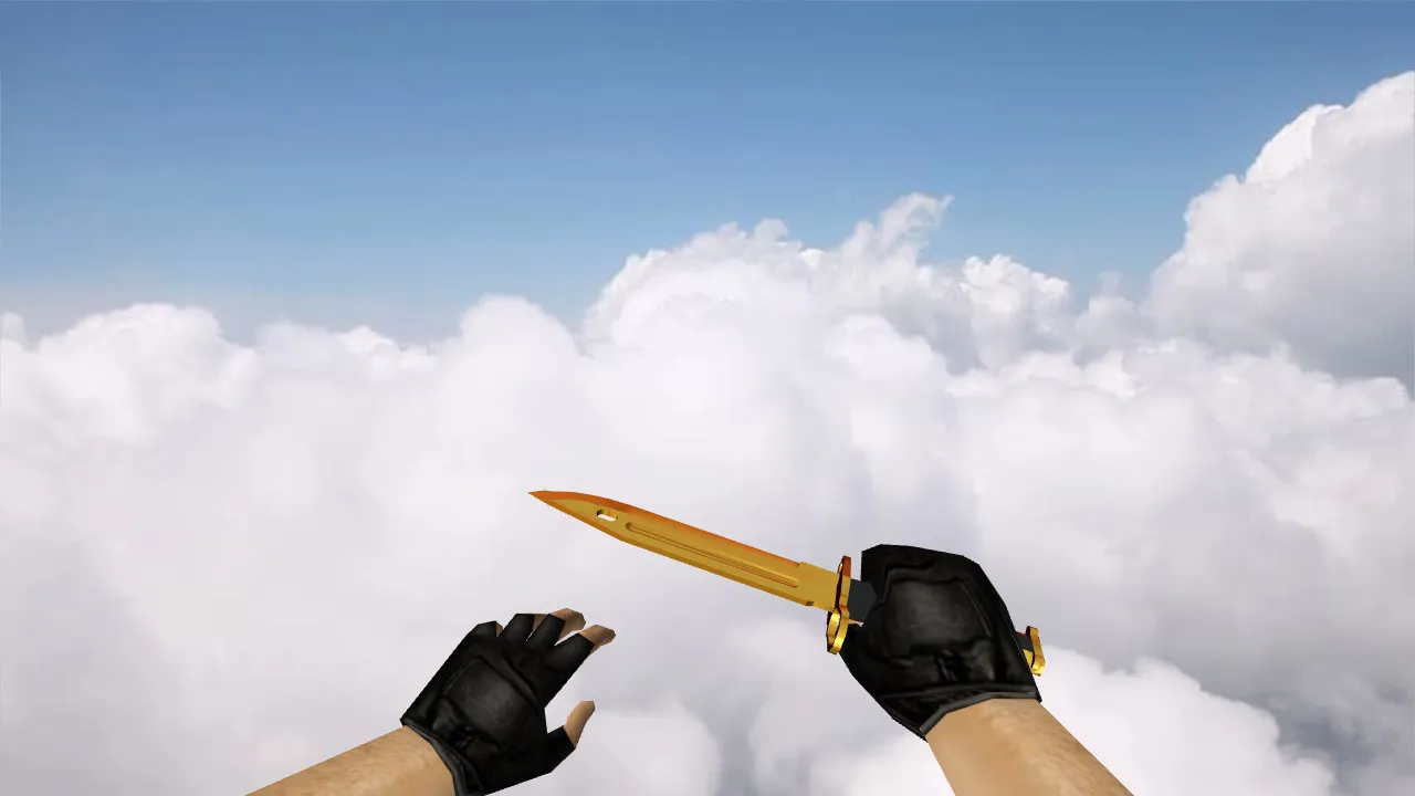 Скриншот Модель ножа Штык-нож «Золотой хром» v_ p_ w_ для CS 1.6: звуки, анимация осмотра, текстуры