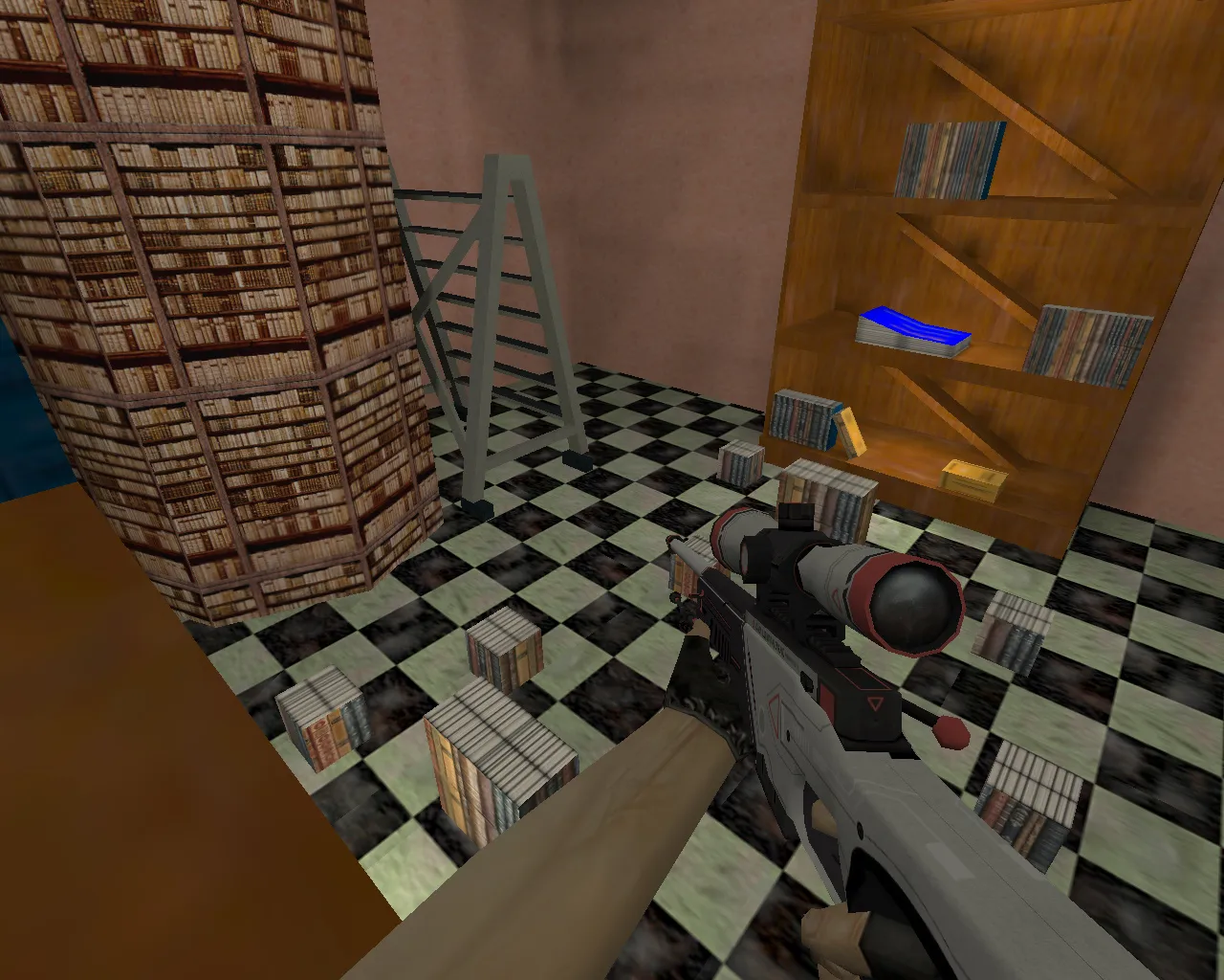 Скриншот  Карта awp_library_b1 для CS 1.6: точки под AWP, тайминги, .nav и оптимизация wpoly/epoly