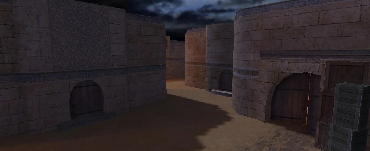 Скриншот  de_dust2_night_br карта для CS 1.6: ночной билд, баланс сторон, точки и .nav, оптимизация wpoly/epoly