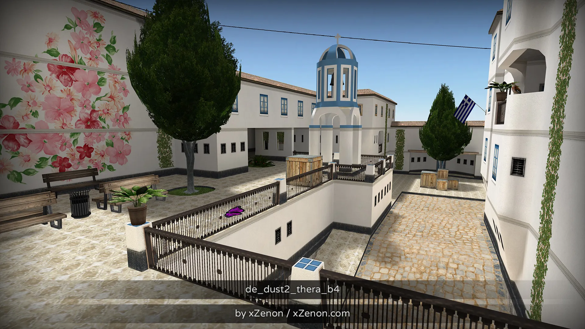 Скриншот  Карта de_dust2_thera_b3 для CS 1.6: тактика за CT и T, точки, маршруты, боты (.nav), оптимизация