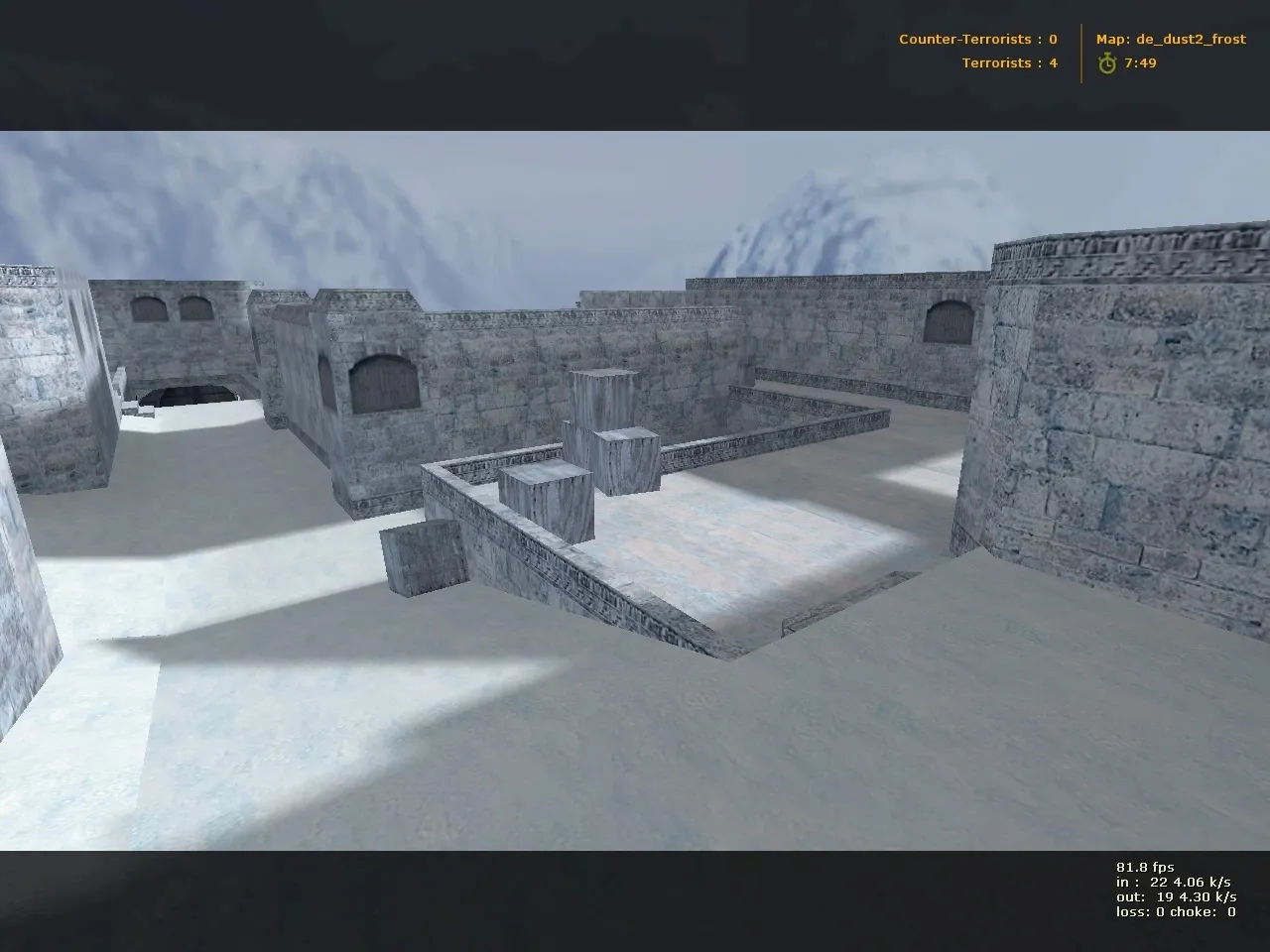 Скриншот de_dust2_frost для CS 1.6: баланс сторон, точки атаки/дефа, .nav для ботов и оптимизация