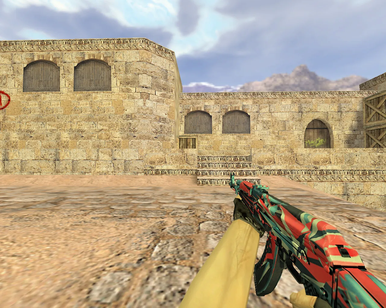 Скриншот Модель «АК-47 Буйство красок» v_ / p_ / w_ для CS 1.6: звуки, анимация осмотра, текстуры и точный вид