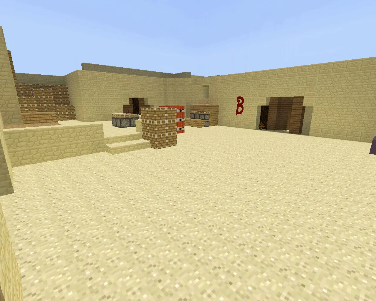 Скриншот  Карта de_dust2_minecraft для CS 1.6: классический Dust2, текстуры в стиле Minecraft, точки, боты, оптимизация