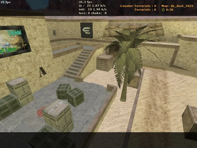 Скриншот  Карта de_dust_2015 для CS 1.6: точки, маршруты за Т и КТ, .nav для ботов, оптимизация wpoly/epoly