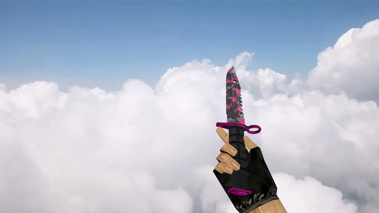 Скриншот Модель ножа v_ и p_ «Штык-нож M9» пиксельный камуфляж розовый для CS 1.6: звуки, анимация, текстуры