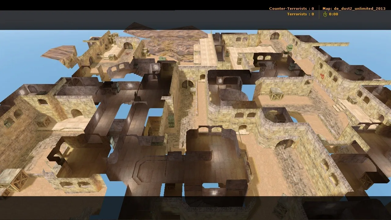 Скриншот  de_dust2_unlimited_2013 для CS 1.6 — карта, точки, тактика за T и CT, навигация для ботов, оптимизация
