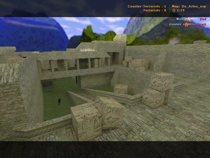 Скриншот Карта de_aztec_esp для CS 1.6: точки, маршруты, .nav для ботов, оптимизация wpoly/epoly и баланс сторон