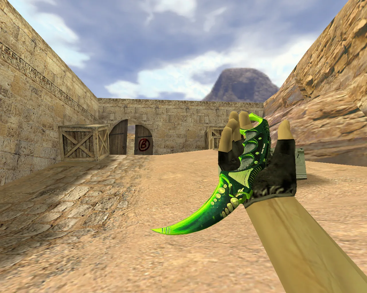 Скриншот Модель ножа v_ и p_ «Керамбит Зеленый мечтатель» для CS 1.6: звуки, анимация осмотра, качество текстур