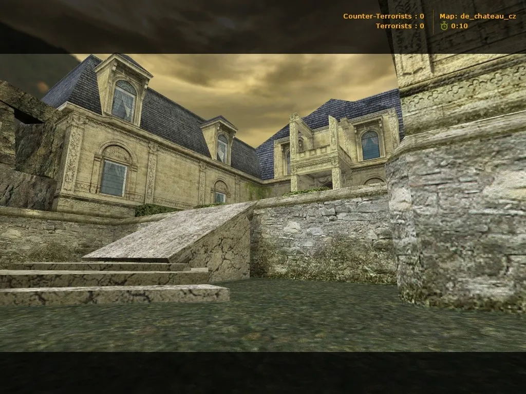 Скриншот  Карта de_chateau_cz для CS 1.6: баланс сторон, точки на Т и КТ, .nav для ботов, оптимизация wpoly/epoly