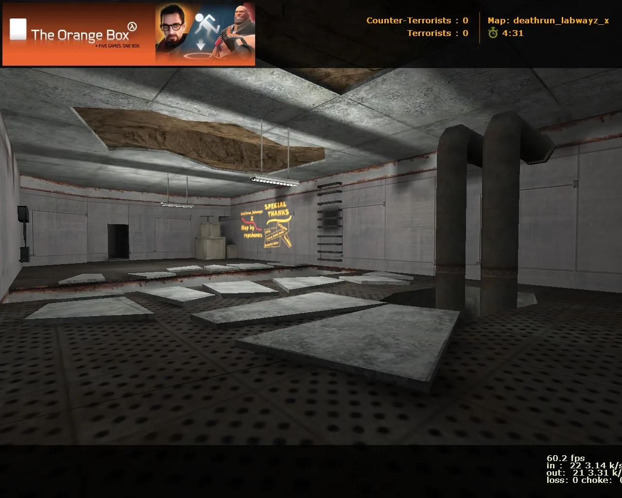 Скриншот  deathrun_labwayz_x для CS 1.6: карта Deathrun, точки за команду, .nav для ботов и оптимизация